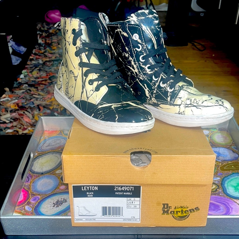 Dr. Martens Black and Cream Splatter High-Tops